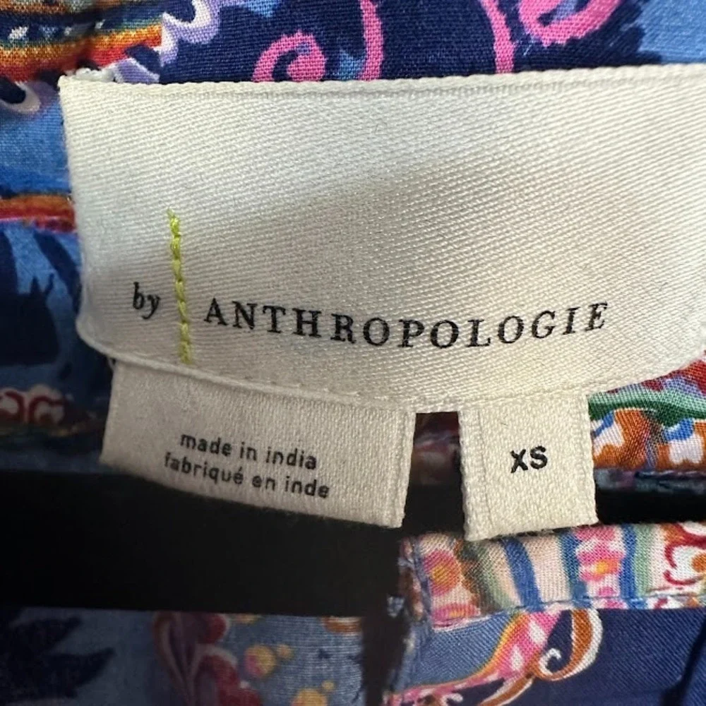Anthropologie Somerset Dress Womens Extra Small Blue Paisley Short Sleeve V Neck